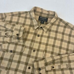 Filson Mens XL Khaki Brown Check Plaid Cotton Button Down Shirt  Outdoor Work